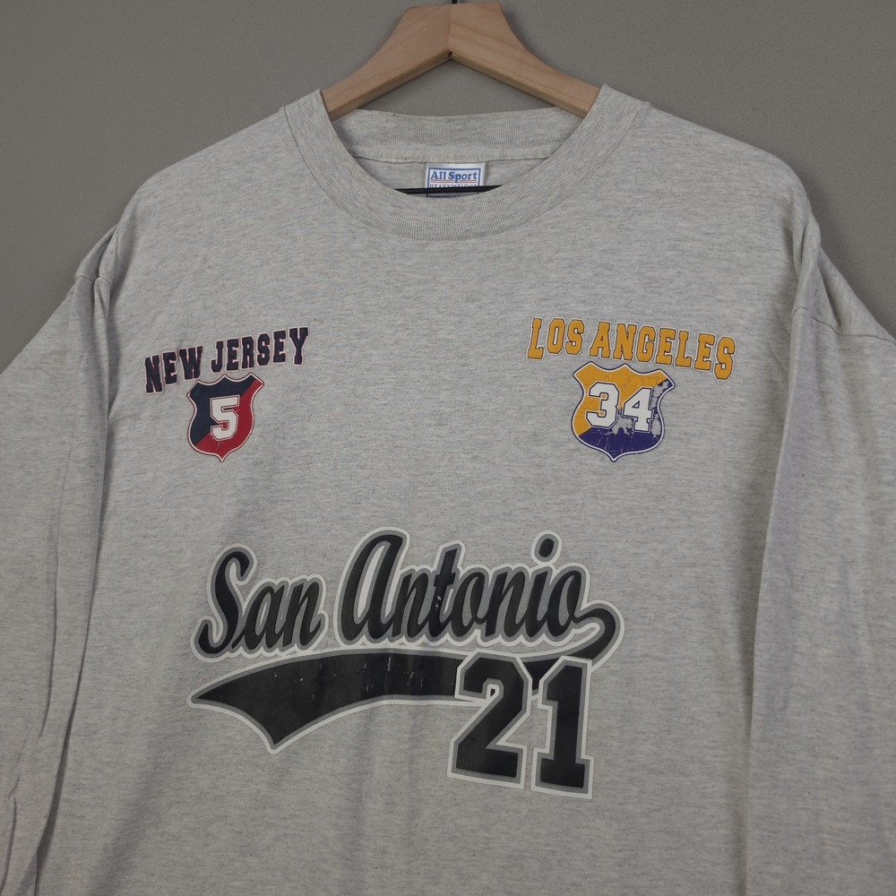 Vintage Y2K All Sport Multi City Basketball Long Sleeve T-Shirt Mens XL Gray Tee